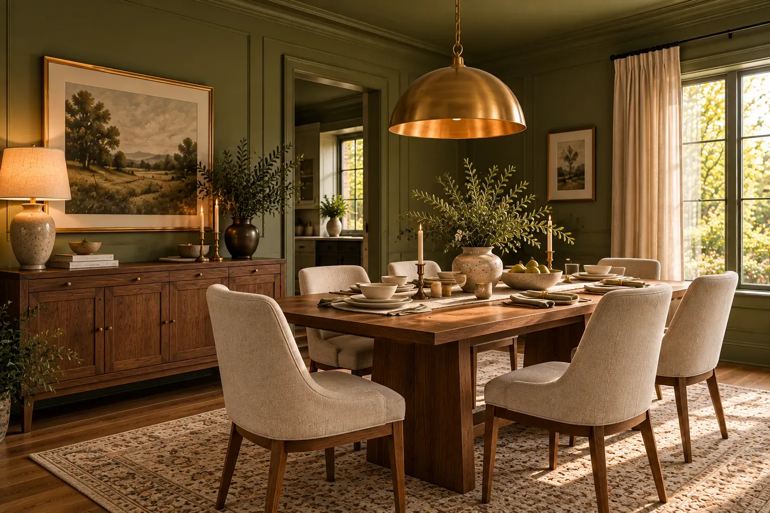 Try a Muted Color-Drenched Scheme featuring carefully selected furniture, authentic textures and soft residential lighting