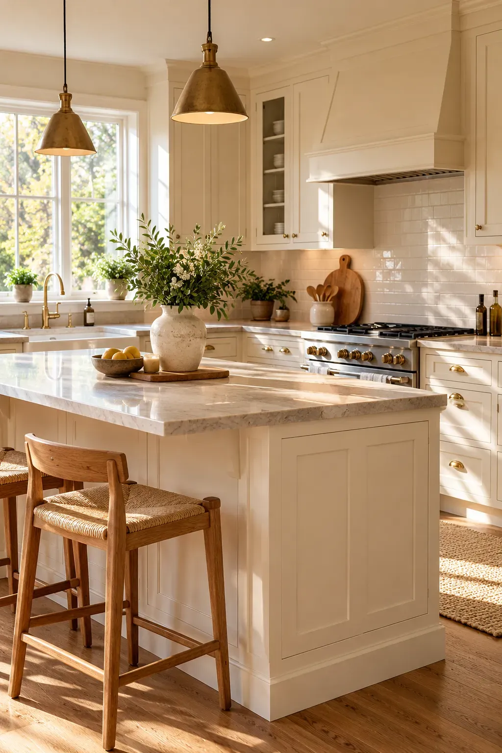 Cozy kitchen with cream cabinets and natural daylight in a lived-in home