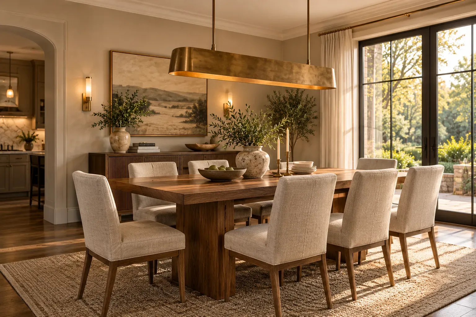 Install a Statement Pendant featuring carefully selected furniture, authentic textures and soft residential lighting
